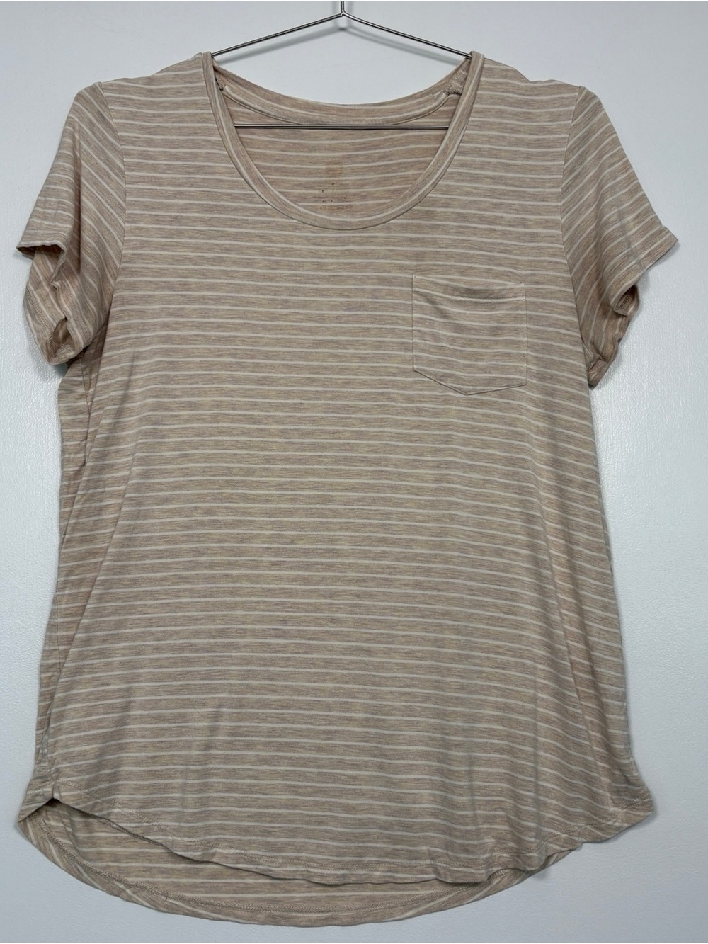 Women’s Short Sleeve Striped Pocket Tee - Beige